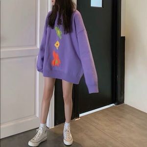 Korean style knit wear with carton flowers